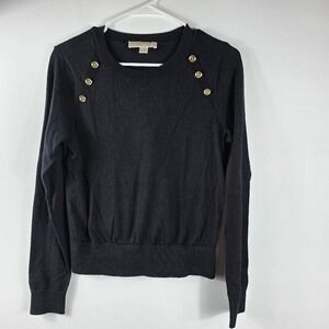 Michael‎ Kors Sz S Black Crew Neck Long Sleeve Sweater Gold Button Detail